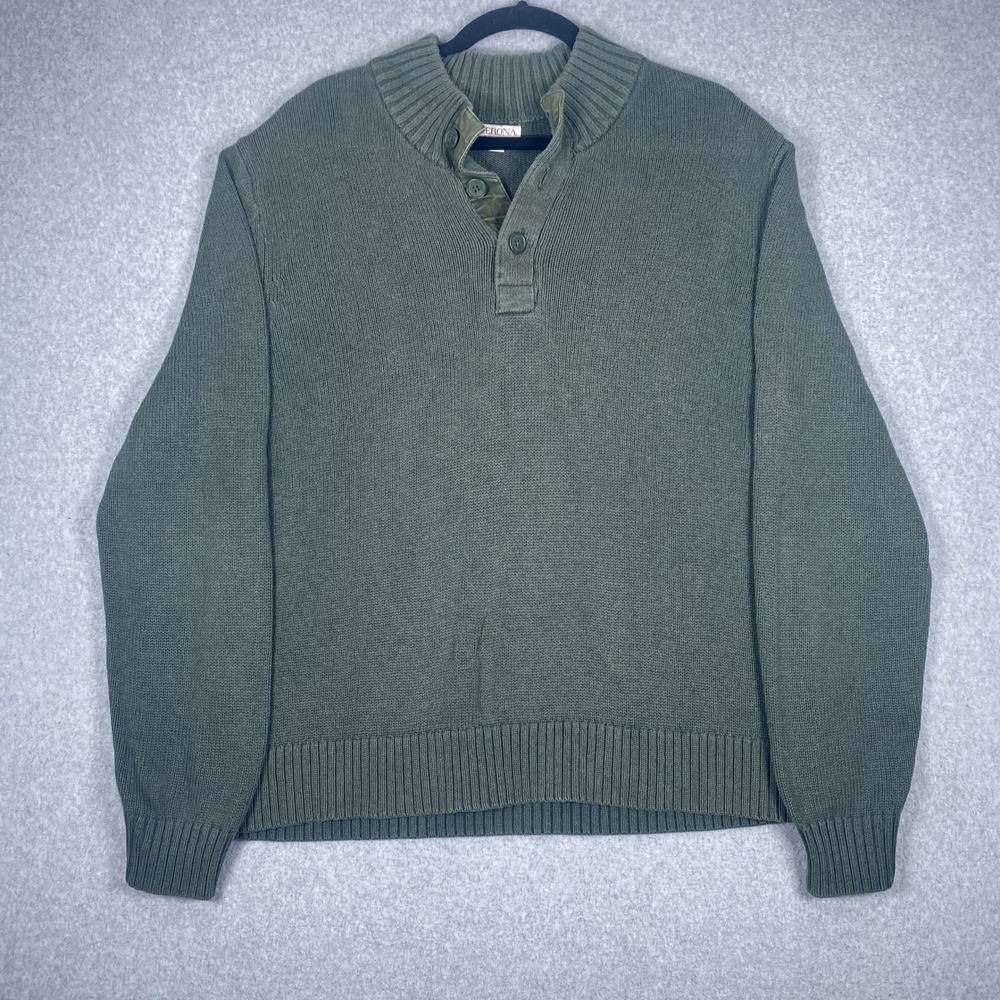 Merona Sweater Mens Large Green Henley Mock Neck Long Sleeve Cotton Pullover